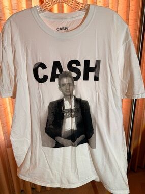 Tilly's White Tee with Black 'CASH' Lettering and Portrait